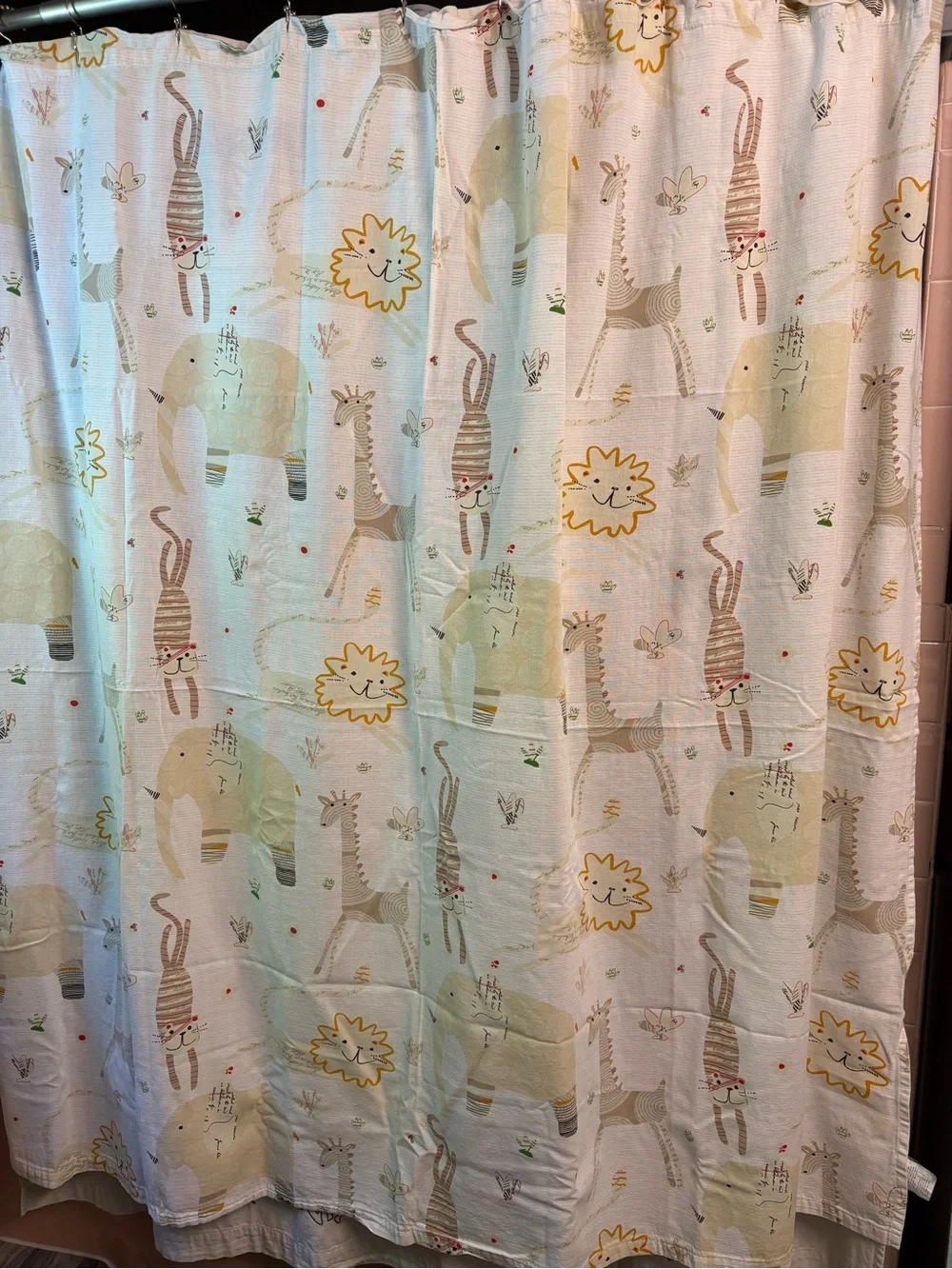 Cute Safari Animal Crackers Shower Curtain with coordinating hooks, 3 figurines